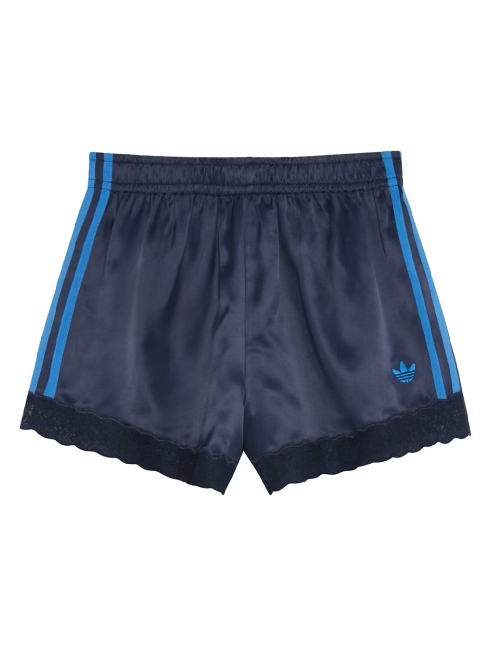Adidas Original x ASOS Regular Fit Lace Hem Shorts In Navy Satin - Picture 2 of 7